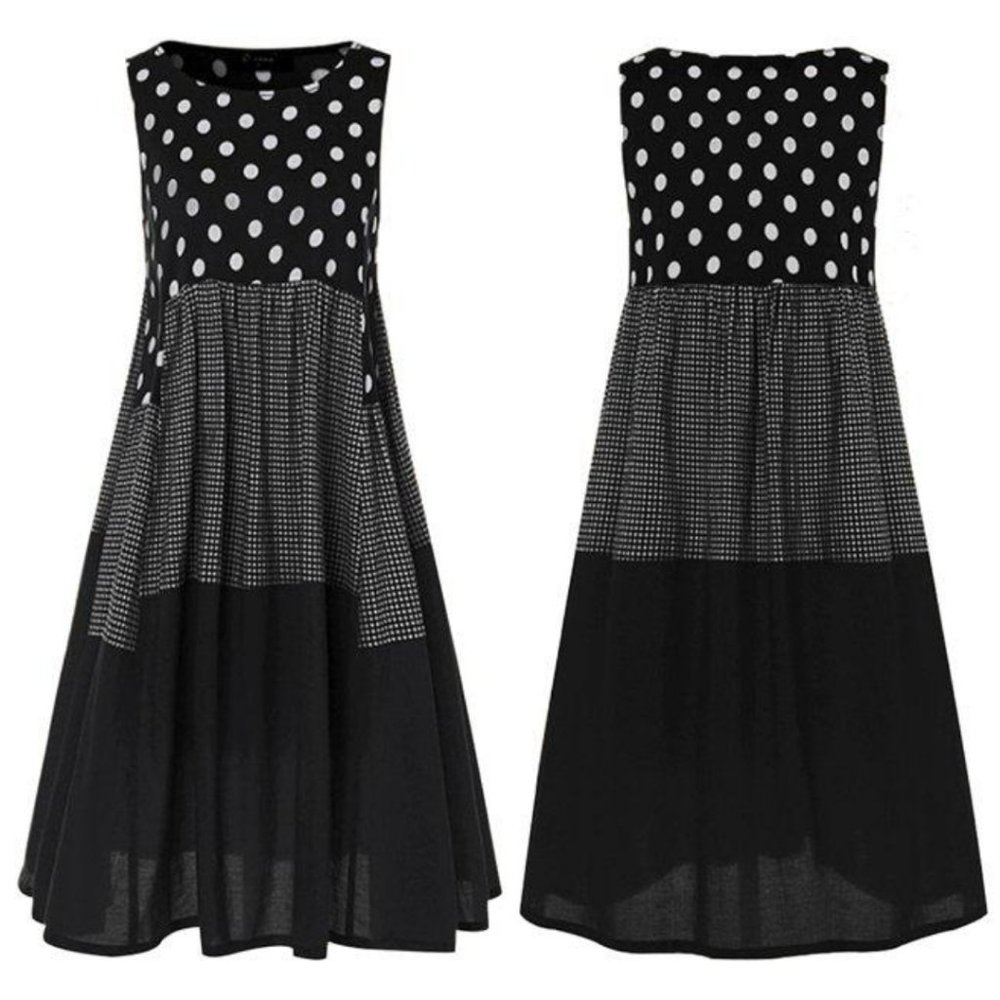 NWT Black Polka Dot Boatneck Sleeveless Dress